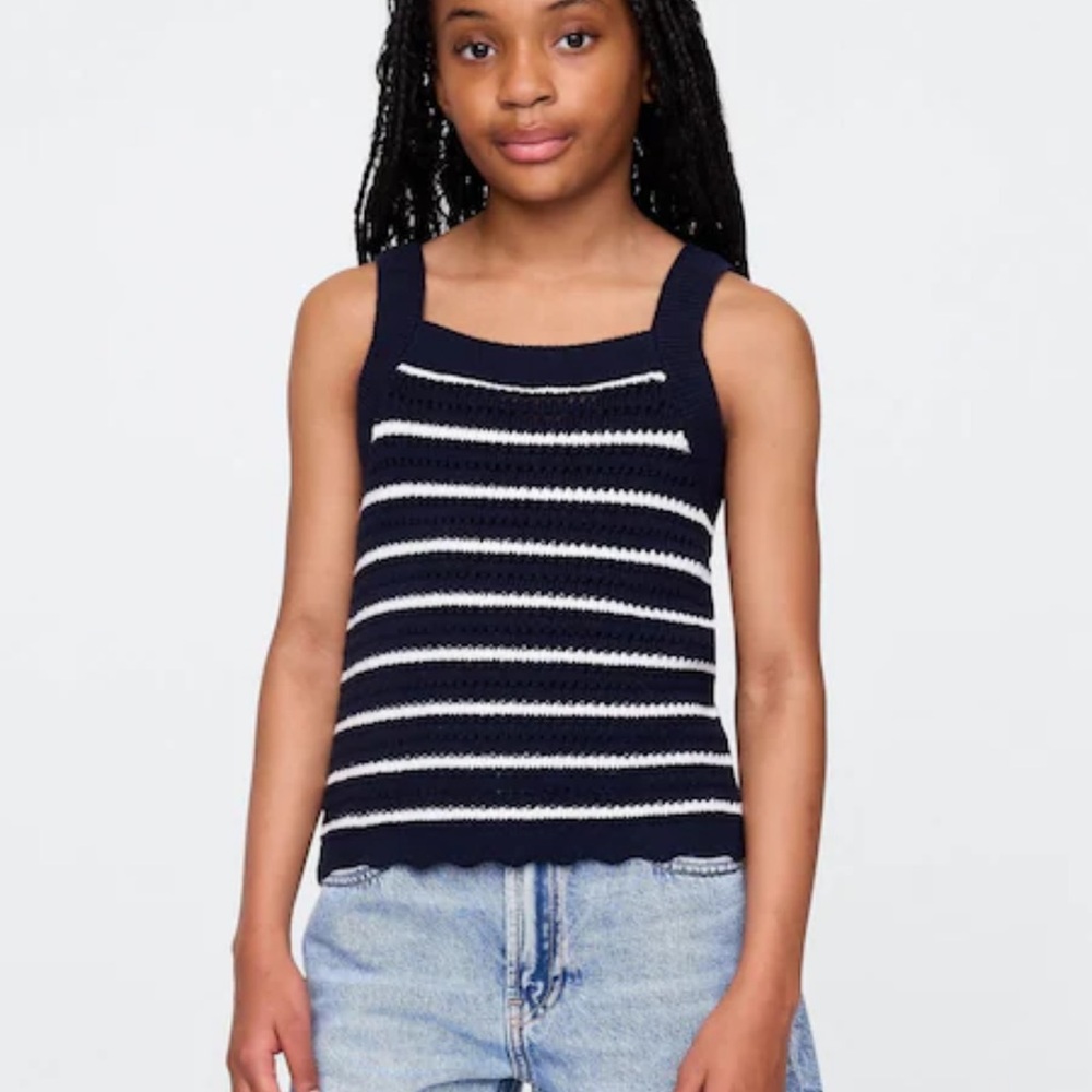 Gap Kids Navy Blue White Striped Crochet Knit Tank Top Size Medium (8)